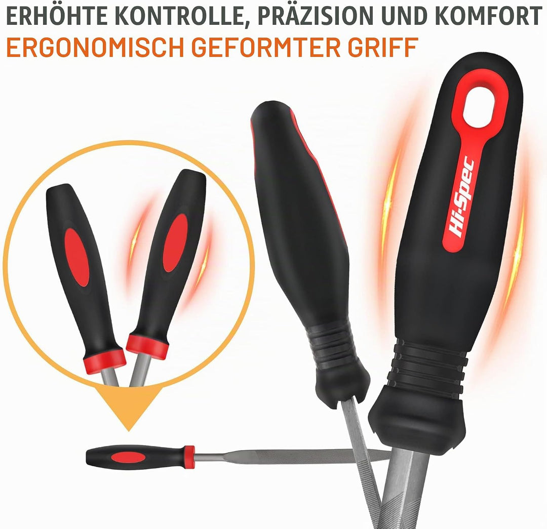 Hi-Spec Feilen Set. 16 tlg. Feilen Set mit 4 x 200mm Feile flach, halbrund, rund, dreieckig 8 x 140m