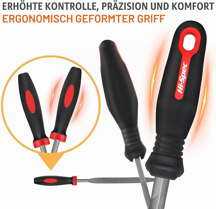 Hi-Spec Feilen Set. 16 tlg. Feilen Set mit 4 x 200mm Feile flach, halbrund, rund, dreieckig 8 x 140m