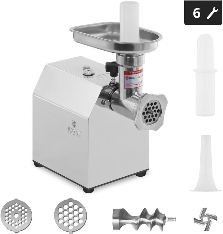 Royal Catering RCFW 70-600ECO Fleischwolf Elektrisch Edelstahl Fleischmaschine (70 kg/h, 600 W, Reve