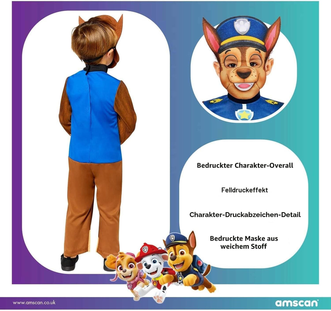 amscan Offiziell lizenziertes klassisches Chase Pfotenpatrouille Kostüm für Kinder Jungen 3-4 Jahre,
