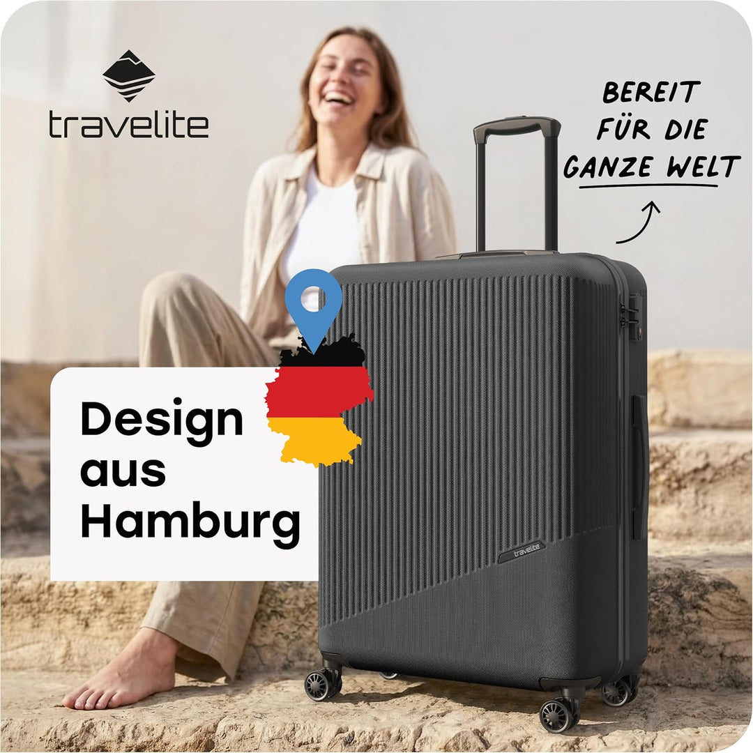 travelite 4-Rad Hartschalenkoffer gross 96 Liter, Gepäck Serie BALI: ABS Hartschalen Trolley mit TSA