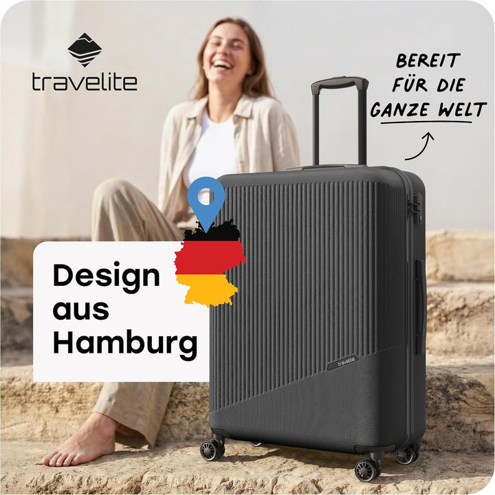 travelite 4-Rad Hartschalenkoffer gross 96 Liter, Gepäck Serie BALI: ABS Hartschalen Trolley mit TSA