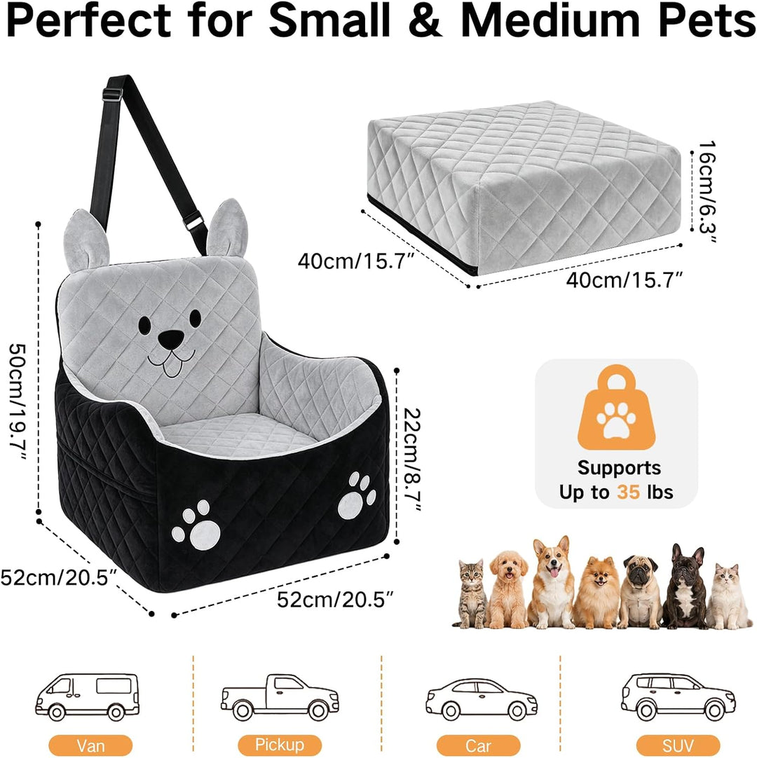 Hunde-Autositz für kleine und mittelgrosse Hunde bis 16 kg | 15 cm erhöht, mit hochdichtem Schaumsto