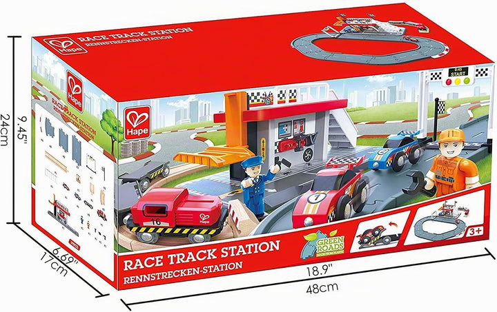 Hape Eisenbahnwelt Rennstrecke mit Güterbahnhof aus Holz, ab 3 Jahren