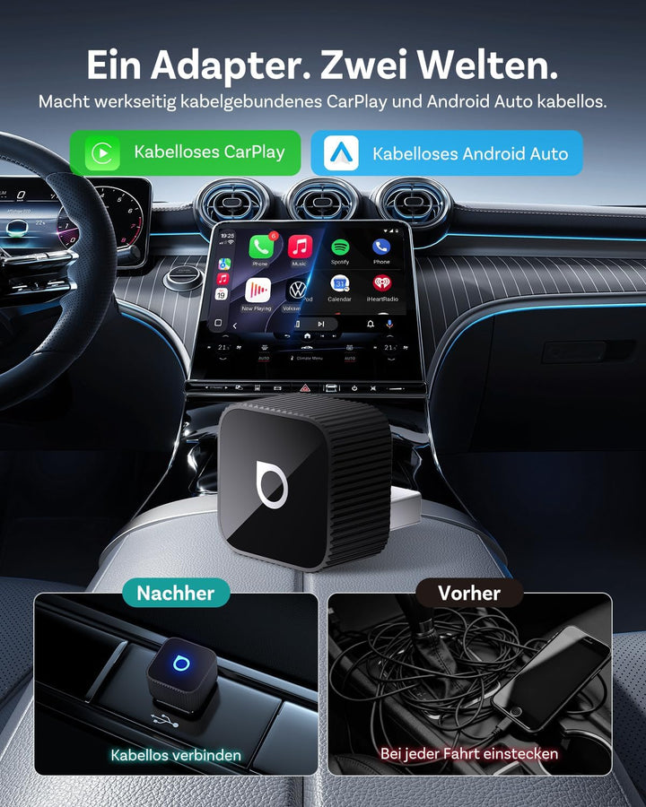 OTTOCAST Mini Slim 3.0 Wireless CarPlay &amp; Android Auto Adapter, 2-in-1 USB-A/USB-C-Dongle, Bluetooth