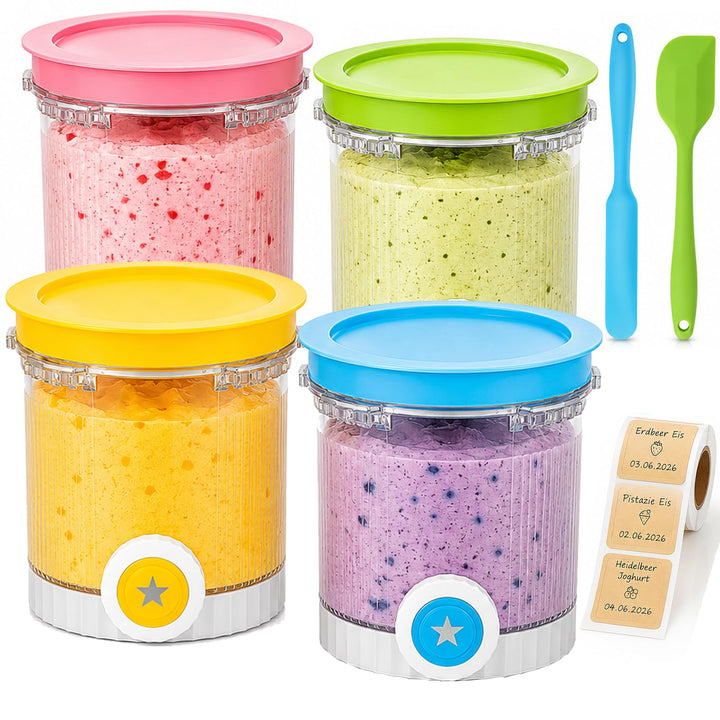 4 Behälter Kompatibel mit Ninja Creami Swirl NC700 NC701EU, 480ml Eisbecher Set mit 4 Farbigem Decke
