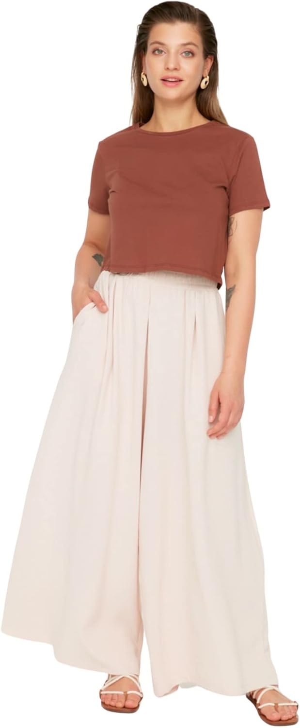 TRENDYOL Damen Normal Waist Plus Size Pants Hose 40 Grosse Grössen Beige, 40 Grosse Grössen Beige