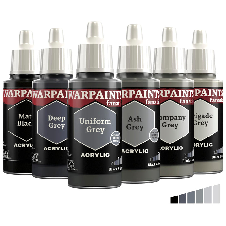The Army Painter, Warpaints Fanatic Flexible Triad: Black & Greys, 6 x 18 ml Acrylfarbe, Miniatur-Ho