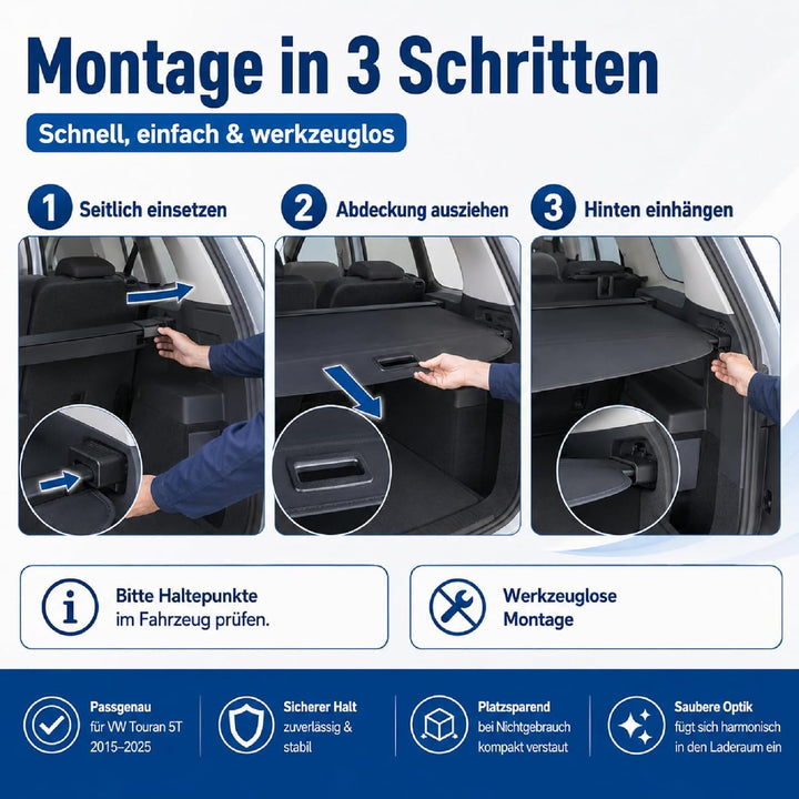Callume Kofferraumabdeckung Schwarz Kompatibel mit VW Touran 5T 2015-2025 5TA867871 5TA867871A 5TA86