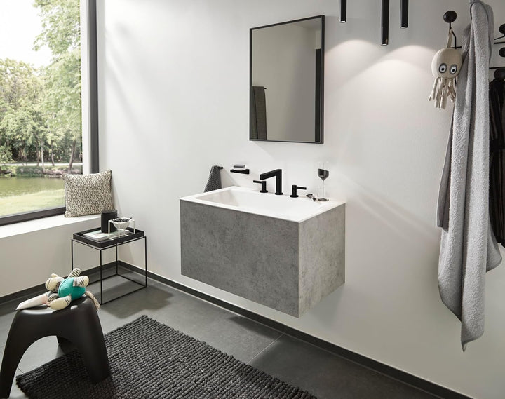 hansgrohe 3-Loch Waschtischarmatur Finoris, Wasserhahn Bad mit Auslauf Höhe 110 mm, mit Push-Open Ab