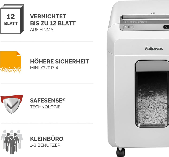Fellowes Aktenvernichter 12Ms, 12 Blatt Minicut (P4), Papierschredder für Büro, Homeoffice, Schredde