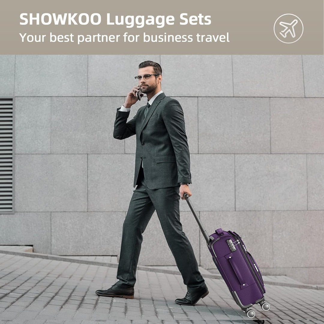 SHOWKOO Kofferset 3 Teilig Stoffkoffer Weichschale Erweiterbar Reisekoffer Leicht Haltbar Trolley Ha