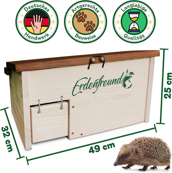 Erdenfreund® Igelhaus mit Rattenklappe, Sicherheitsverschluss & Labyrintheingang gegen Fressfeinde I