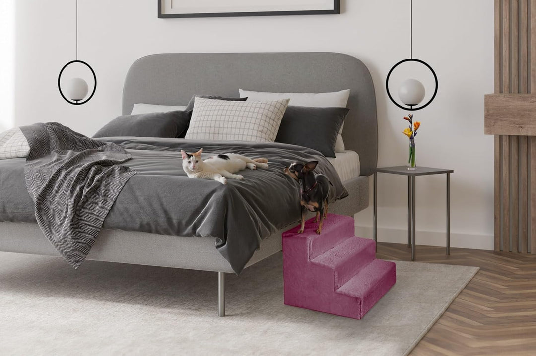 Mg Design Hundetreppe 3 Stufen in Violett – Stabiler Holzrahmen, gelenkschonend, leicht &amp; mobil, für