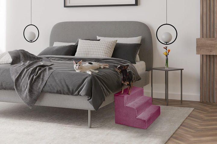 Mg Design Hundetreppe 3 Stufen in Violett – Stabiler Holzrahmen, gelenkschonend, leicht &amp; mobil, für