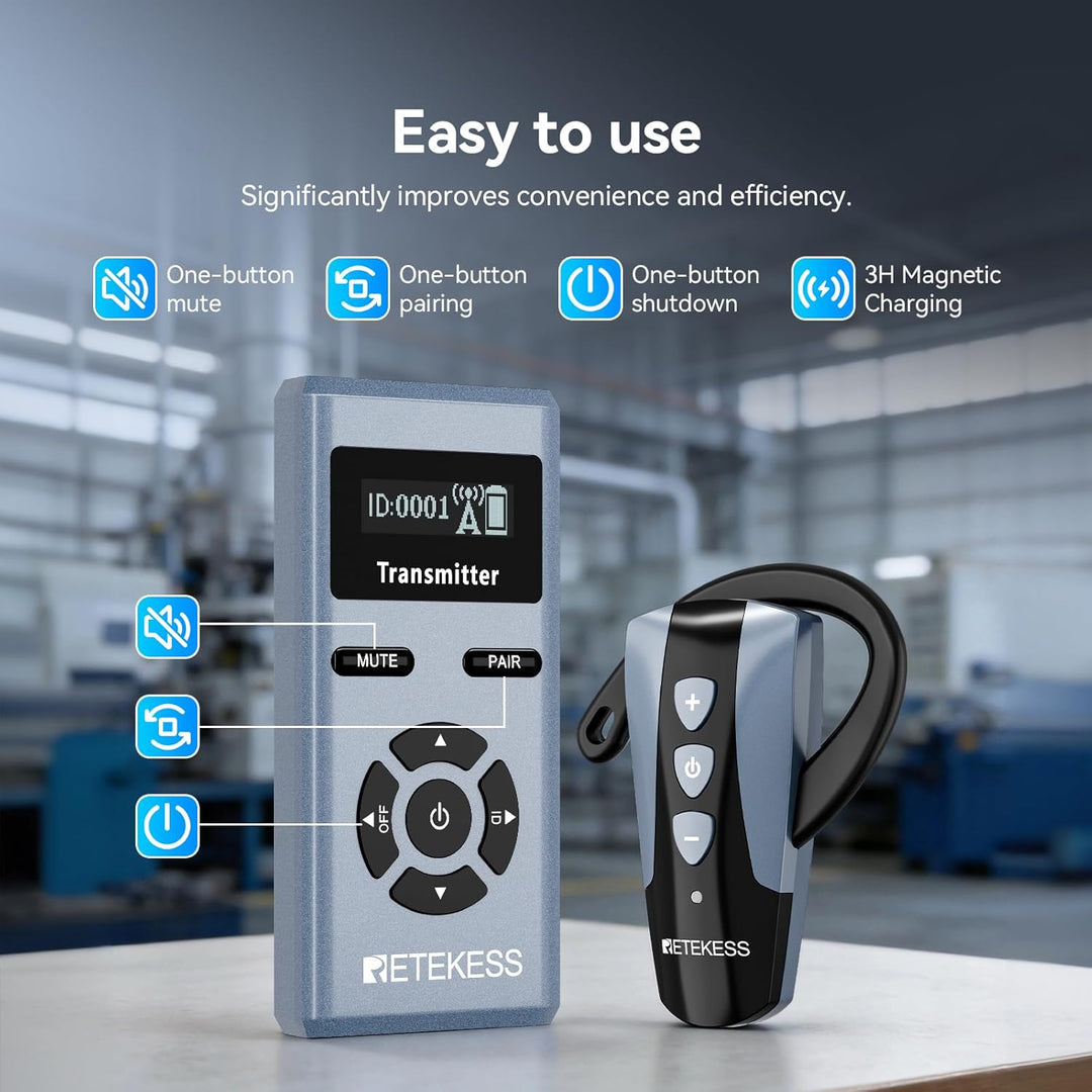 Retekess TT106S Drahtloses Tourguide-System, Tourguide-System mit Ear Hook, 2.4GHz, One-Touch-Bedien