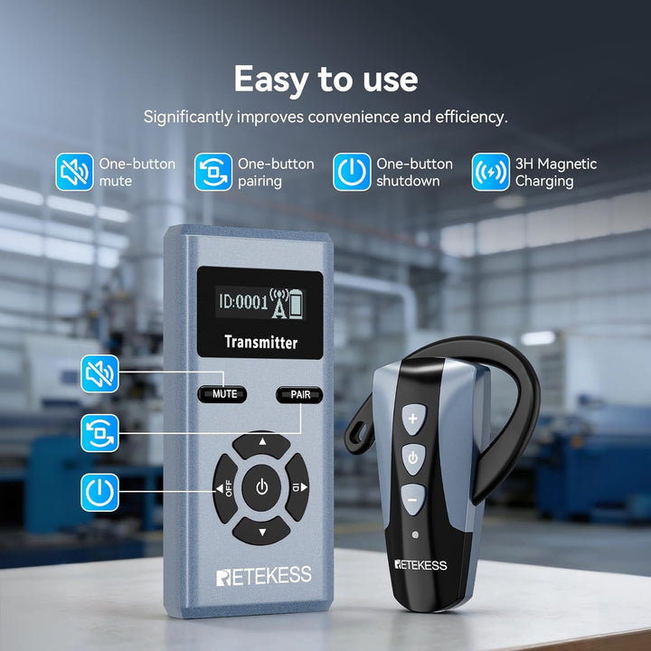Retekess TT106S Drahtloses Tourguide-System, Tourguide-System mit Ear Hook, 2.4GHz, One-Touch-Bedien