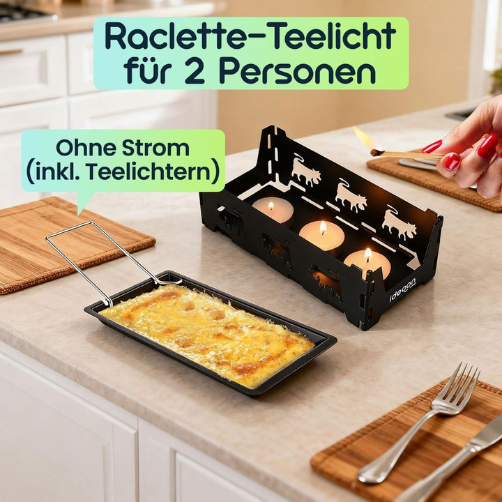 ideoon 3er-Set Faltbares Raclette-Teelicht für 1-2 Personen, Raclette Set ohne Strom inkl. Teelichte