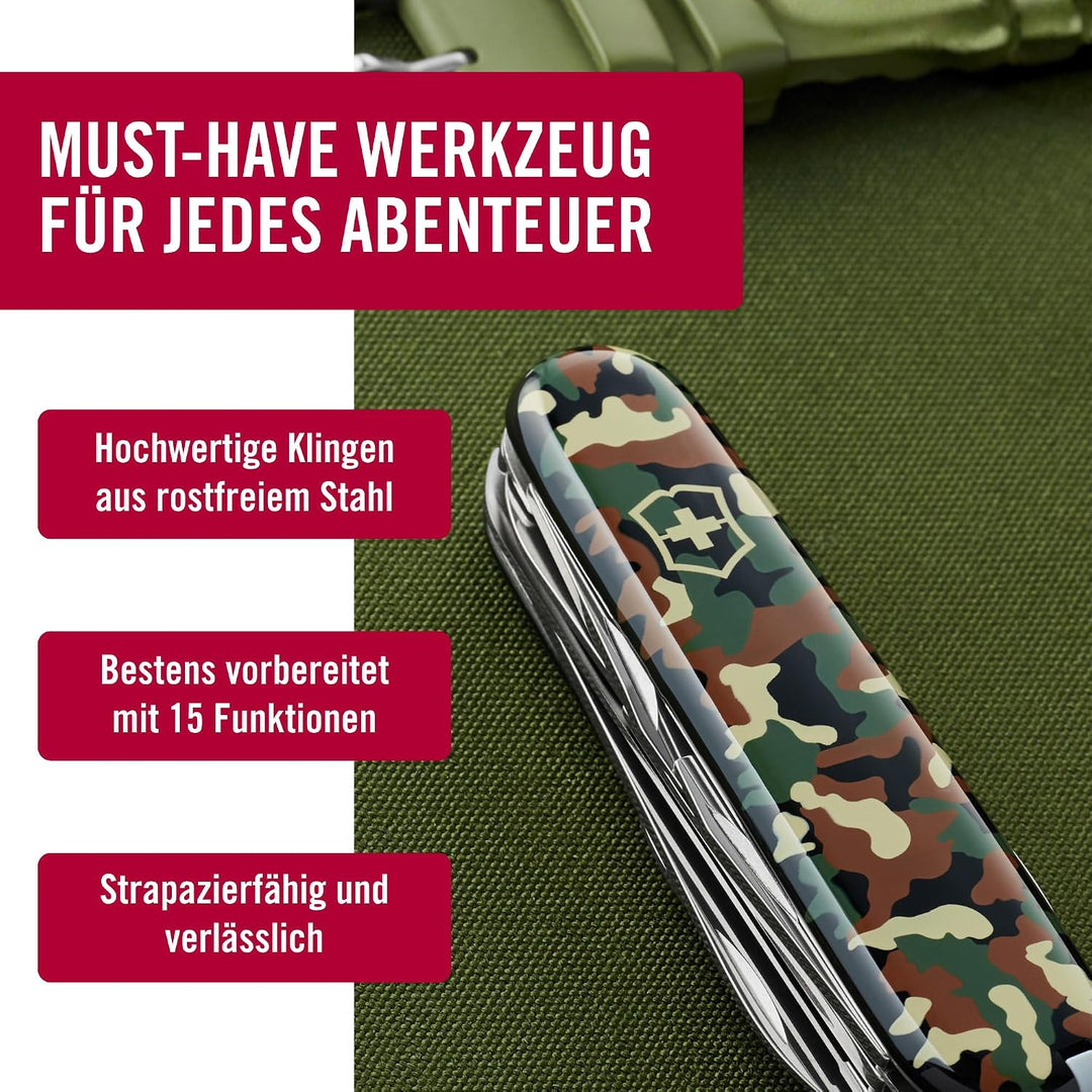 Victorinox Schweizer Taschenmesser Huntsman, Swiss Army Knife, Multitool, 15 Funktionen, Klinge, Kor