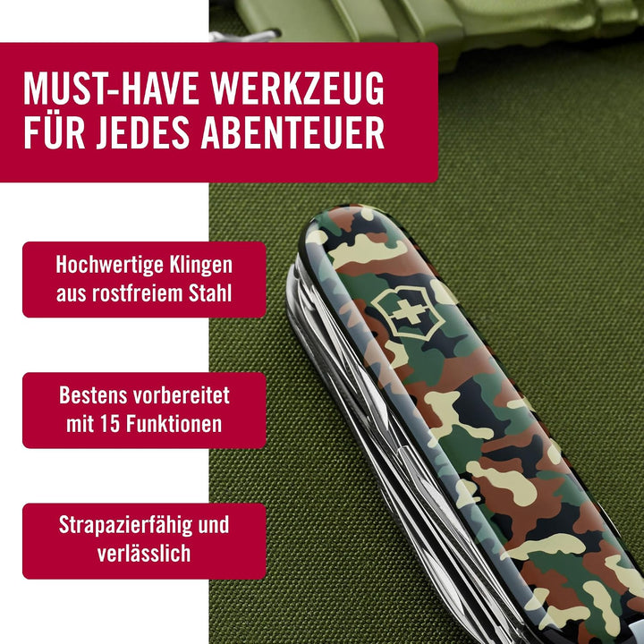Victorinox Schweizer Taschenmesser Huntsman, Swiss Army Knife, Multitool, 15 Funktionen, Klinge, Kor
