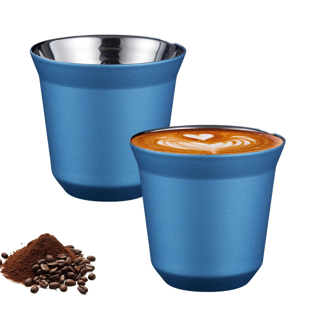 2er-Set Edelstahl Espressotassen Dickwandig, 80ml Espressotassen Aus Edelstahl, Espresso Tassen, Kaf