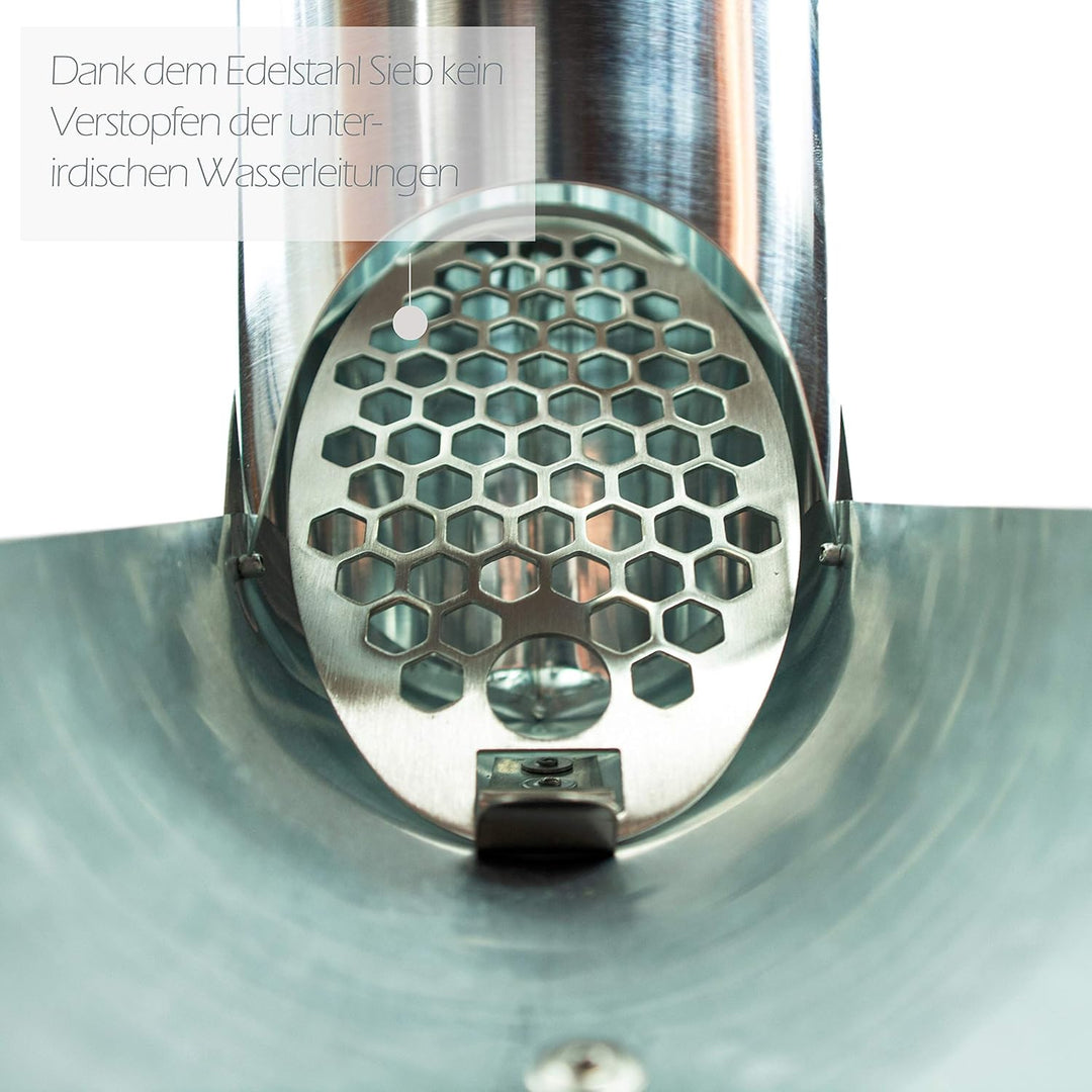 Zink Regenrohrklappe 100 mm mit Edelstahl Sieb - Titanzink Fallrohrklappe als Regenwassersammler, ei