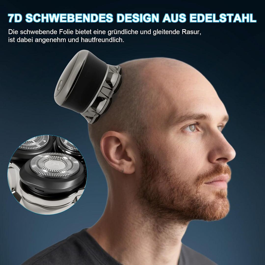 Carehabi Glatzen Rasierer Herren, Glatzenrasierer Elektrisch IPX6 Wasserdicht Magnetisch 7D Schweben