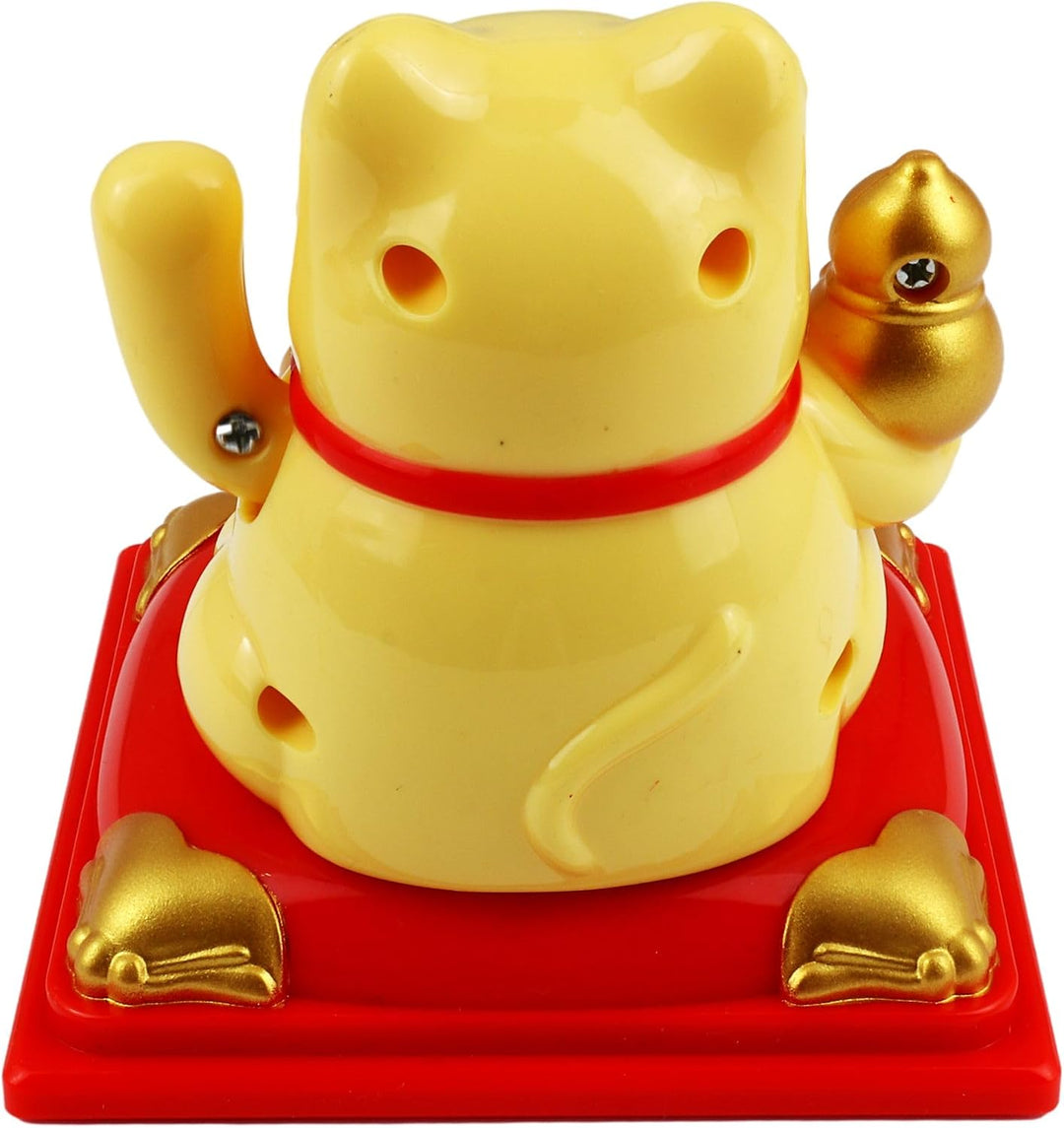 Freak Scene Glückskatze Maneki-Neko Vermögen Solar auf Sockel 8cm beige Winkekatze Lucky cat, Beige