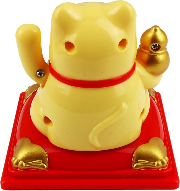 Freak Scene Glückskatze Maneki-Neko Vermögen Solar auf Sockel 8cm beige Winkekatze Lucky cat, Beige