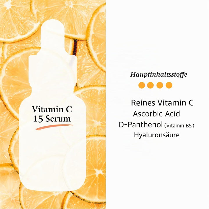 Vitamin C Serum 30ml Ascorbinsäure 15% + Vitamin B5 - Koreanische Hautpflege gegen Altersflecken