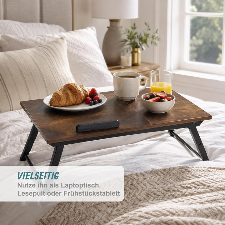 Relaxdays Laptoptisch für Bett &amp; Couch, klappbarer Betttisch, Bambus, höhenverstellbar, Betttablett,