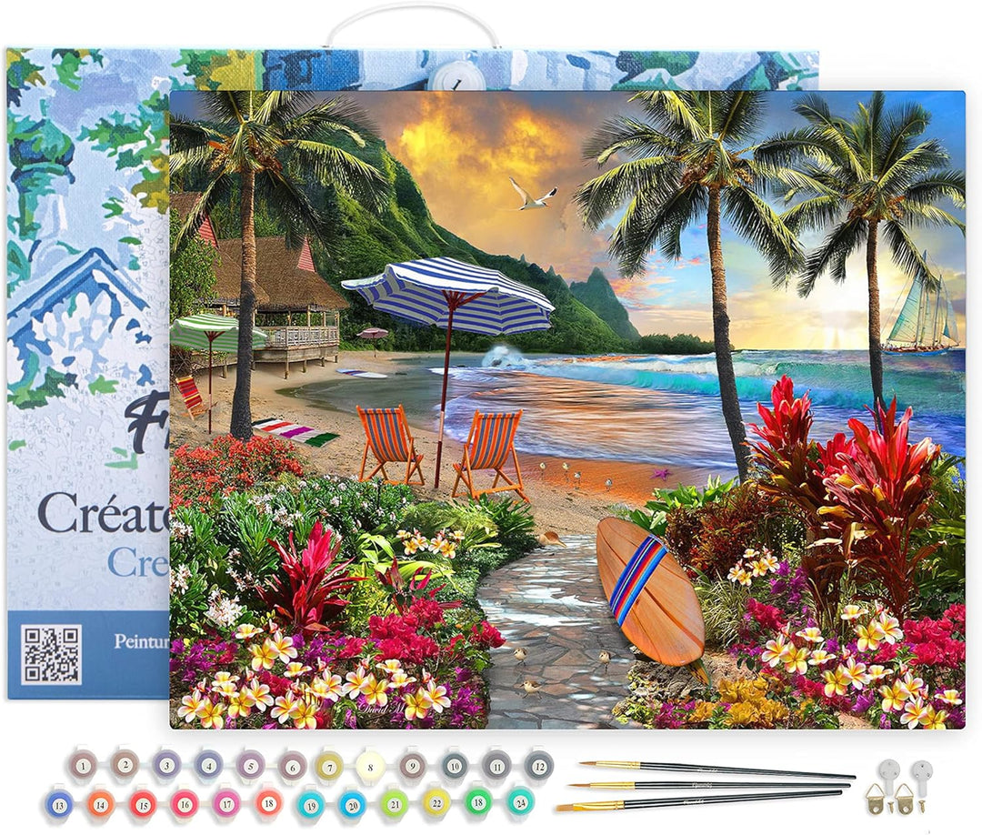Figured'Art Malen Nach Zahlen Erwachsene Mit Rahmen Palme am Strand - Paint by Numbers Basteln DIY B
