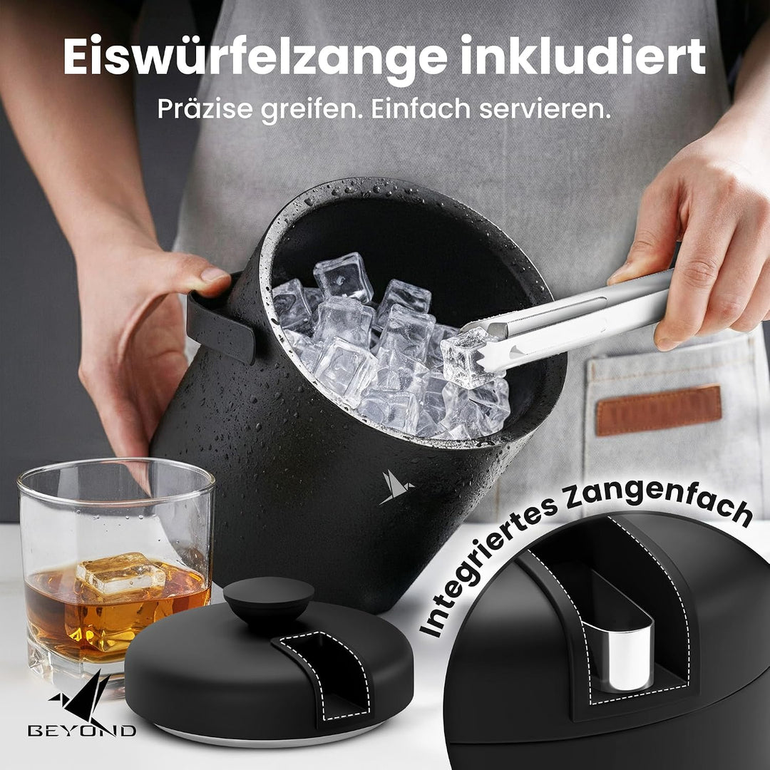 Beyond Eiswürfelbehälter mit Deckel und Zange 100% bpa frei aus Edelstahl - Eiswürfelkühler, doppelw