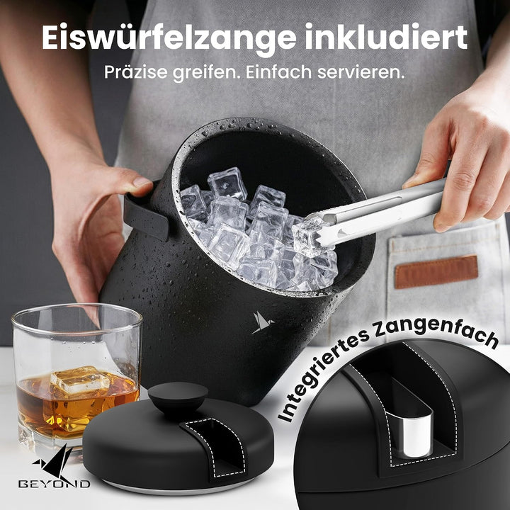 Beyond Eiswürfelbehälter mit Deckel und Zange 100% bpa frei aus Edelstahl - Eiswürfelkühler, doppelw