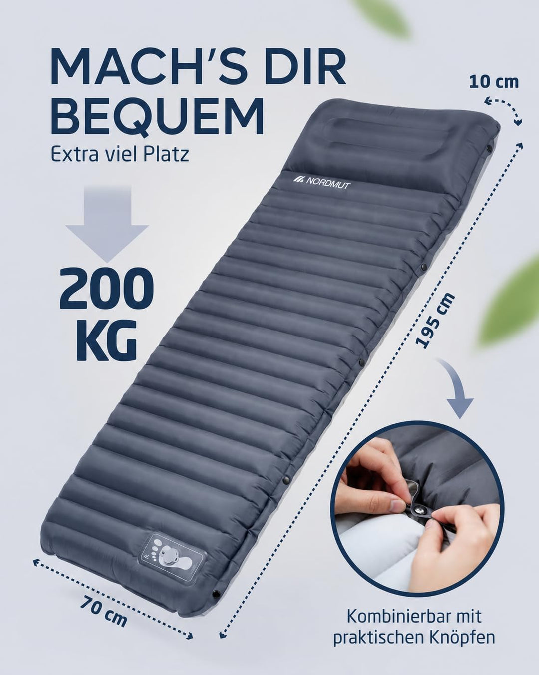 NORDMUT® Isomatte Ultraleicht [mit Reparaturset] - Aufblasbare Luftmatratze Camping kleines Packmass