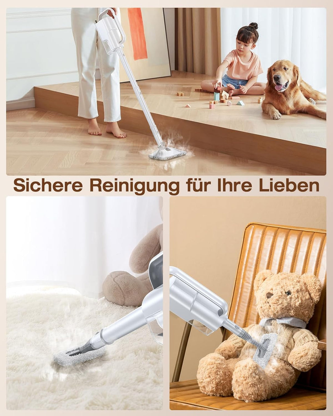 LABIGO 10-in-1 Dampfreiniger mit abnehmbarem Handgerät, 350ml Tank, 10s Aufheizzeit, 248°F (120°C) D