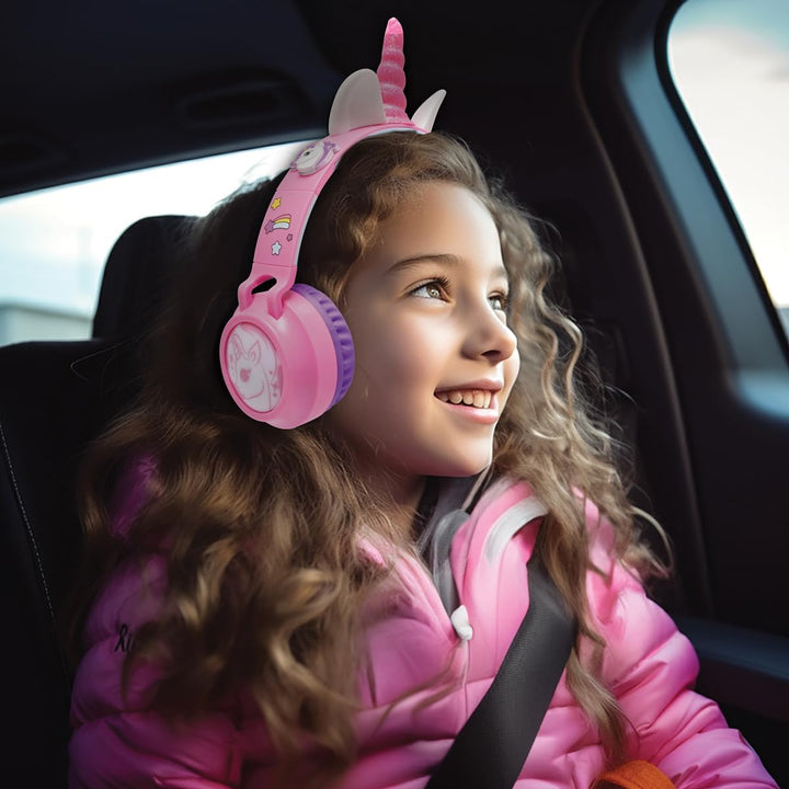Lexibook, Faltbarer beleuchteter Bluetooth®- und kabelgebundener Kopfhörer mit 3D-Einhorn-Design und