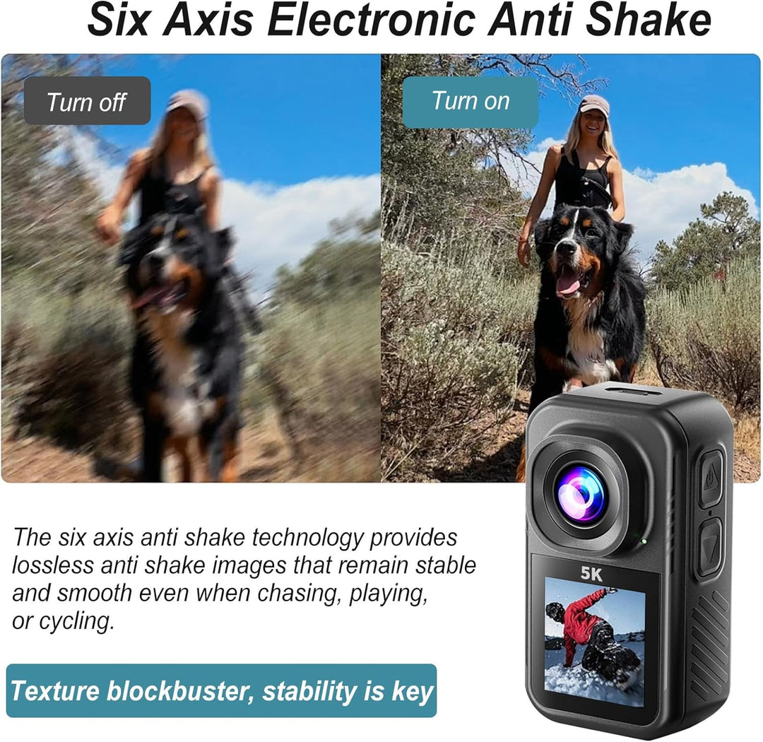 Action Cam 5K, Mini Sportkamera WiFi mit 64G Speicherkarte, Körperkameras mit Audio- und Videonachze