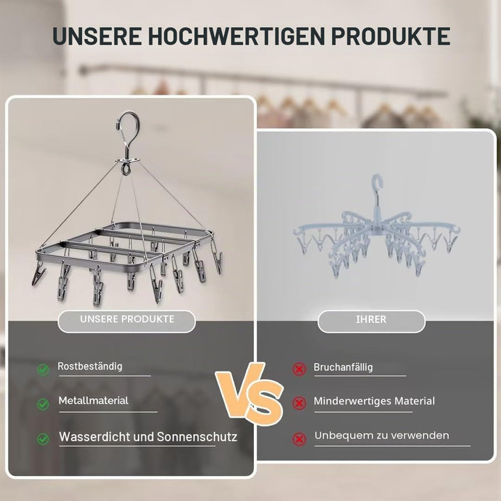 Wäscheständer mit 16 Clips, Faltbarer Sockentrockner aus Aluminium, 360° Drehbarer Hängender Wäsches