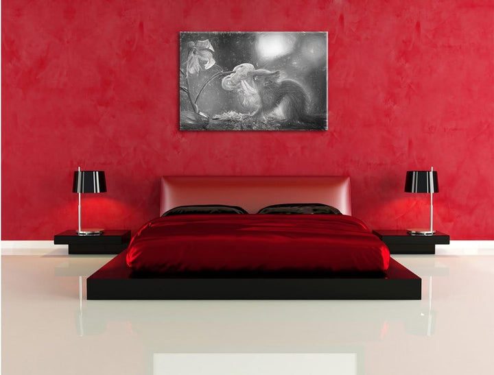 Pixxprint Eichhörnchen riecht an Einer Blume als Leinwandbild/Grösse: 100x70 / Wandbild/Kunstdruck/f