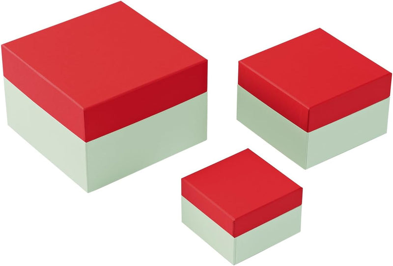 Semikolon 364833 3er Aufbewahrungsboxen Cutting Edge – 3 tlg – drei Grössen – Geschenkboxen rot-grün
