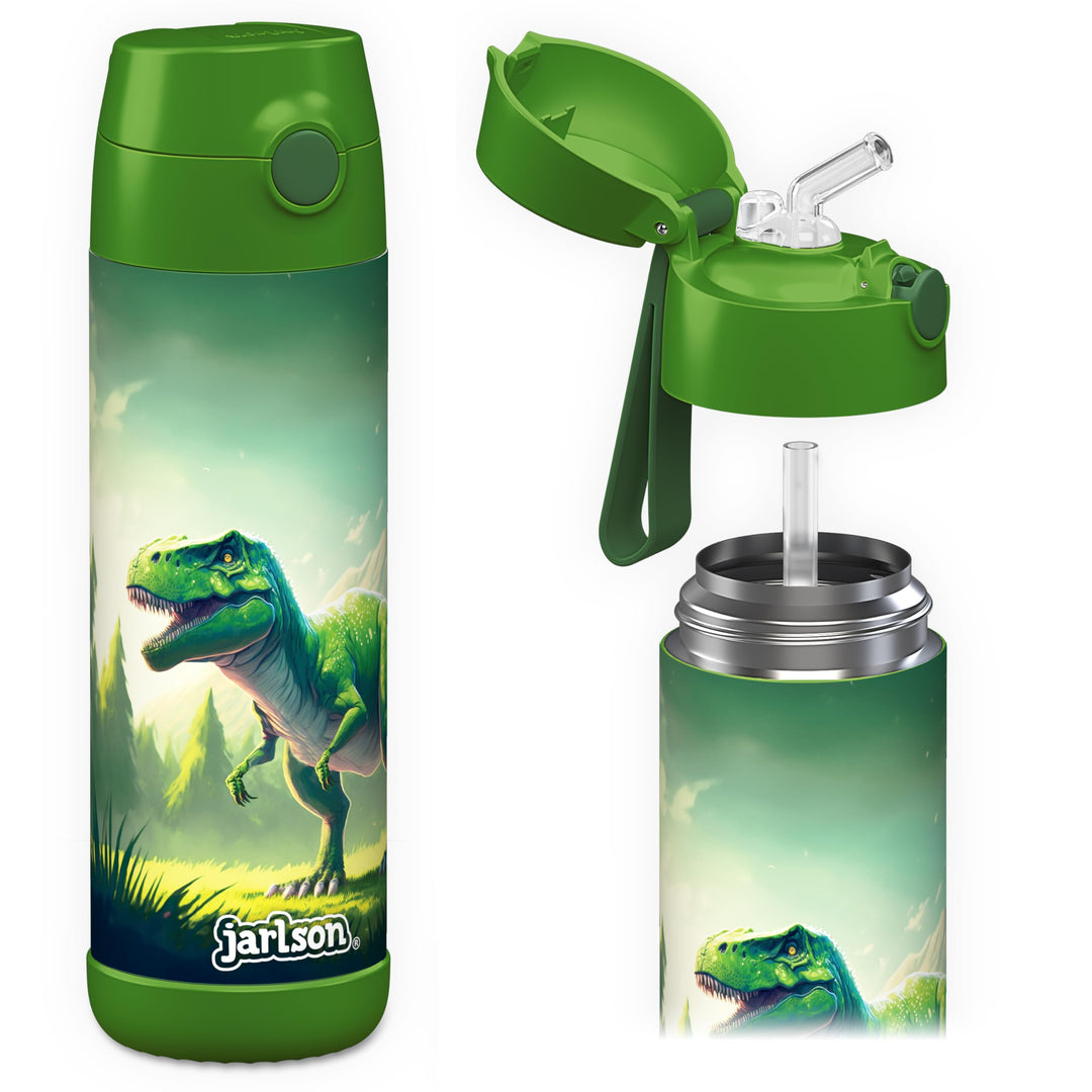 Jarlson® Trinkflasche Kinder Edelstahl Charli [MIT STROHHALM] - Thermosflasche Auslaufsicher - Therm