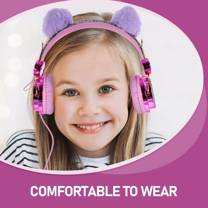 HOMSFOU Kinder Plüsch Over Ear Kopfhörer Mit Geräuschbegrenzung Mädchen Headset Gepolstert Für Schul