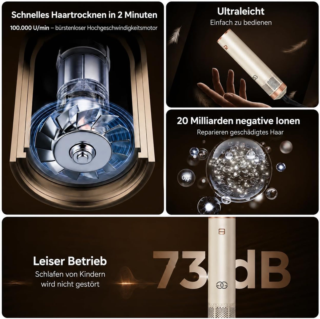 Airstyler 5-in-1 Lockenstab, Golden Goods Hairstyler Set mit Warmluftbürste, Glättbürste, 1000W Haar