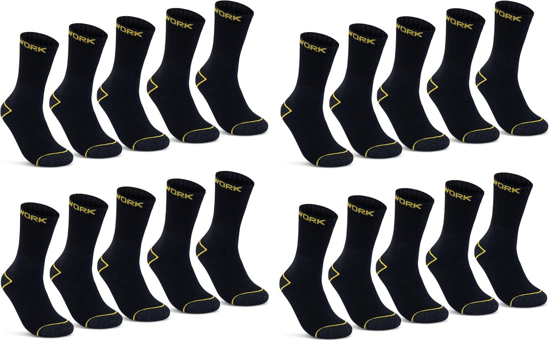 Herren Arbeitssocken (10 oder 20 Paar) WORK Socken Baumwolle 43-46 20 Paar | Schwarz, 43-46 20 Paar