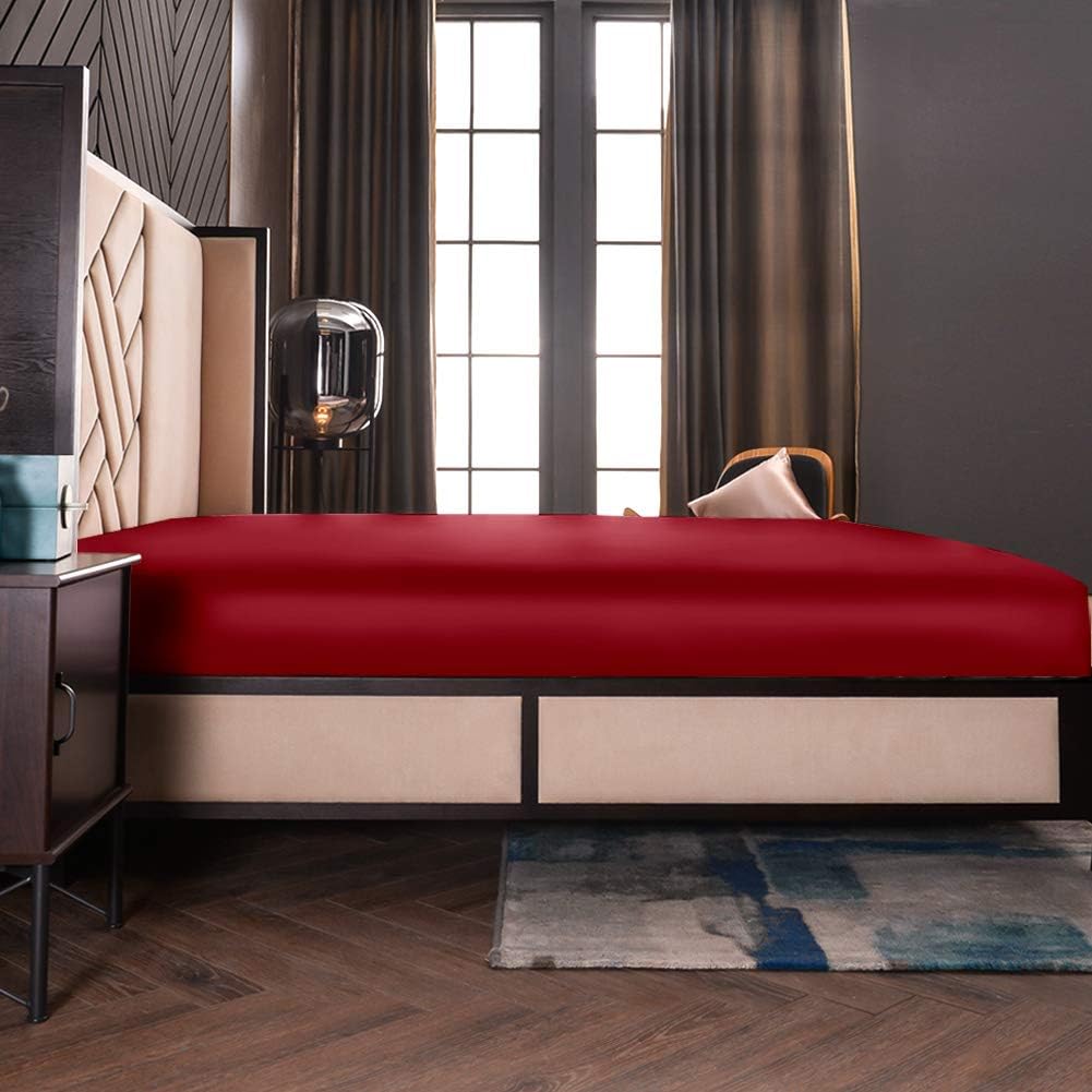 THXSILK Spannbettlaken Seide Bettlaken 160x200, Rot Seiden Bettlaken, 100% Reine 19 Momme Maulbeerse