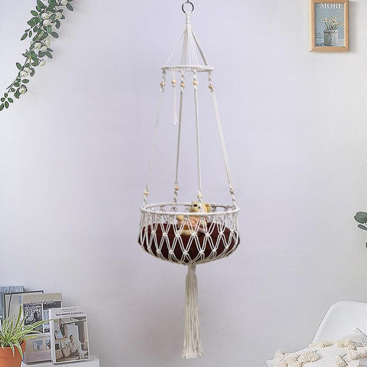 Makramee-Katzenhängematte - Boho Katzenschaukel Mit Natürlichem Baumwollseilmaterial - Handgewebtes