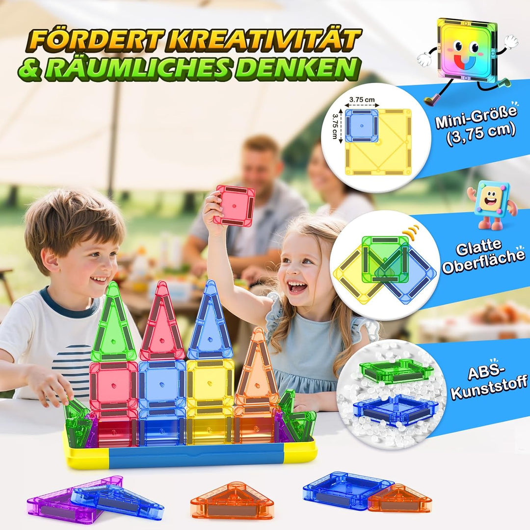 Soyee Magnetische Bausteine Reisespielzeug mit Metallbox Mini-Magnetbausteine für Kinder STEM Sensor