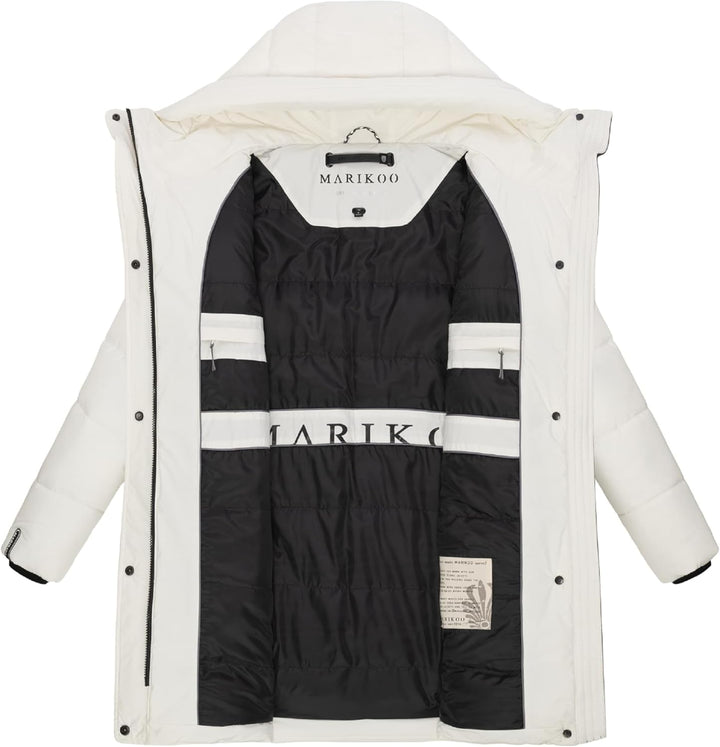 MARIKOO Damen Wintermantel warmer Steppmantel lang mit Kapuze und hohem Kragen Karumikoo XVI XS-5XL