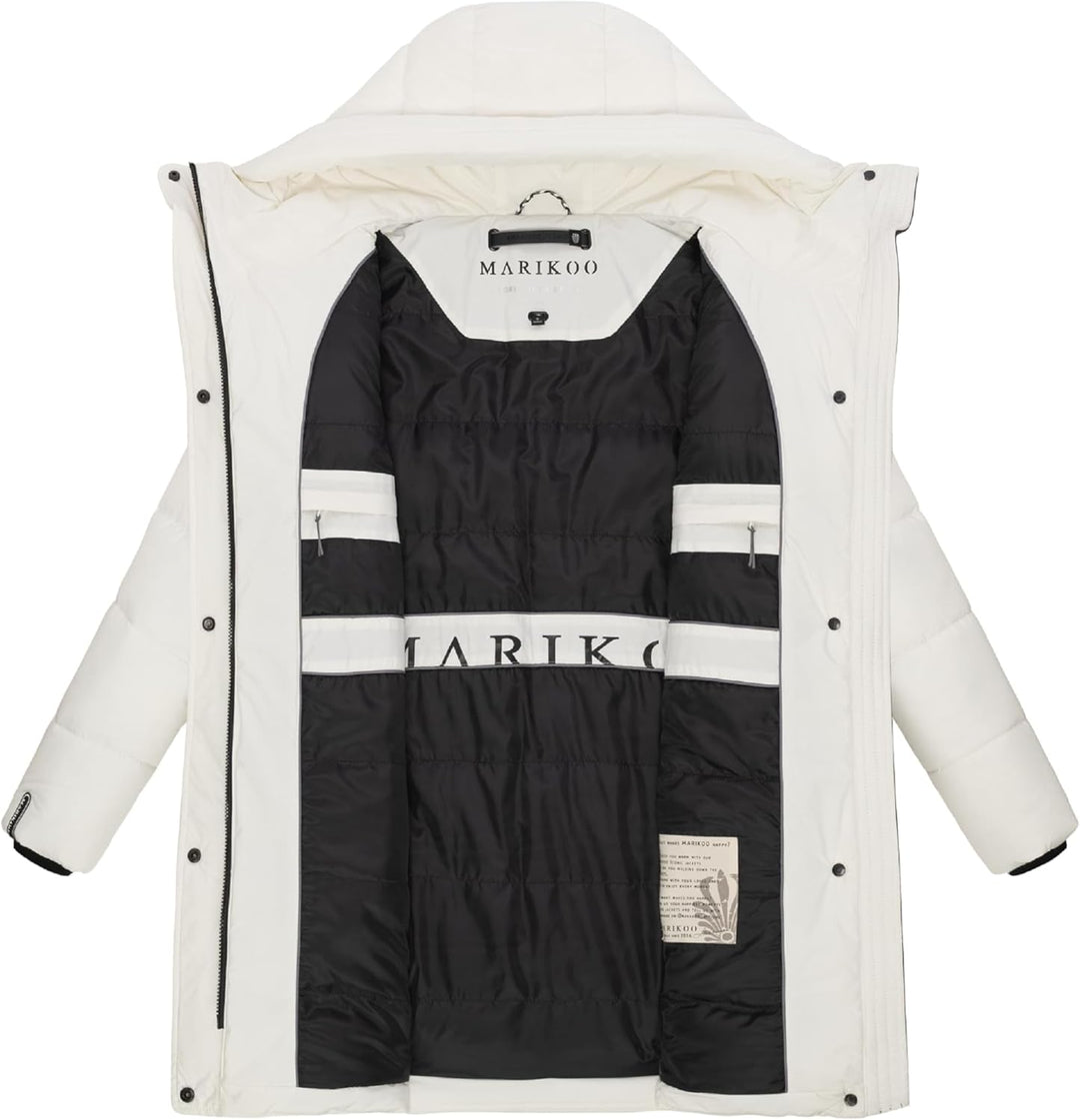 MARIKOO Damen Wintermantel warmer Steppmantel lang mit Kapuze und hohem Kragen Karumikoo XVI XS-5XL